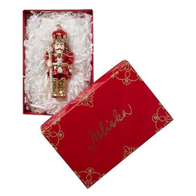 Juliska Berry & Thread Red Nutcracker Glass Ornament in Box